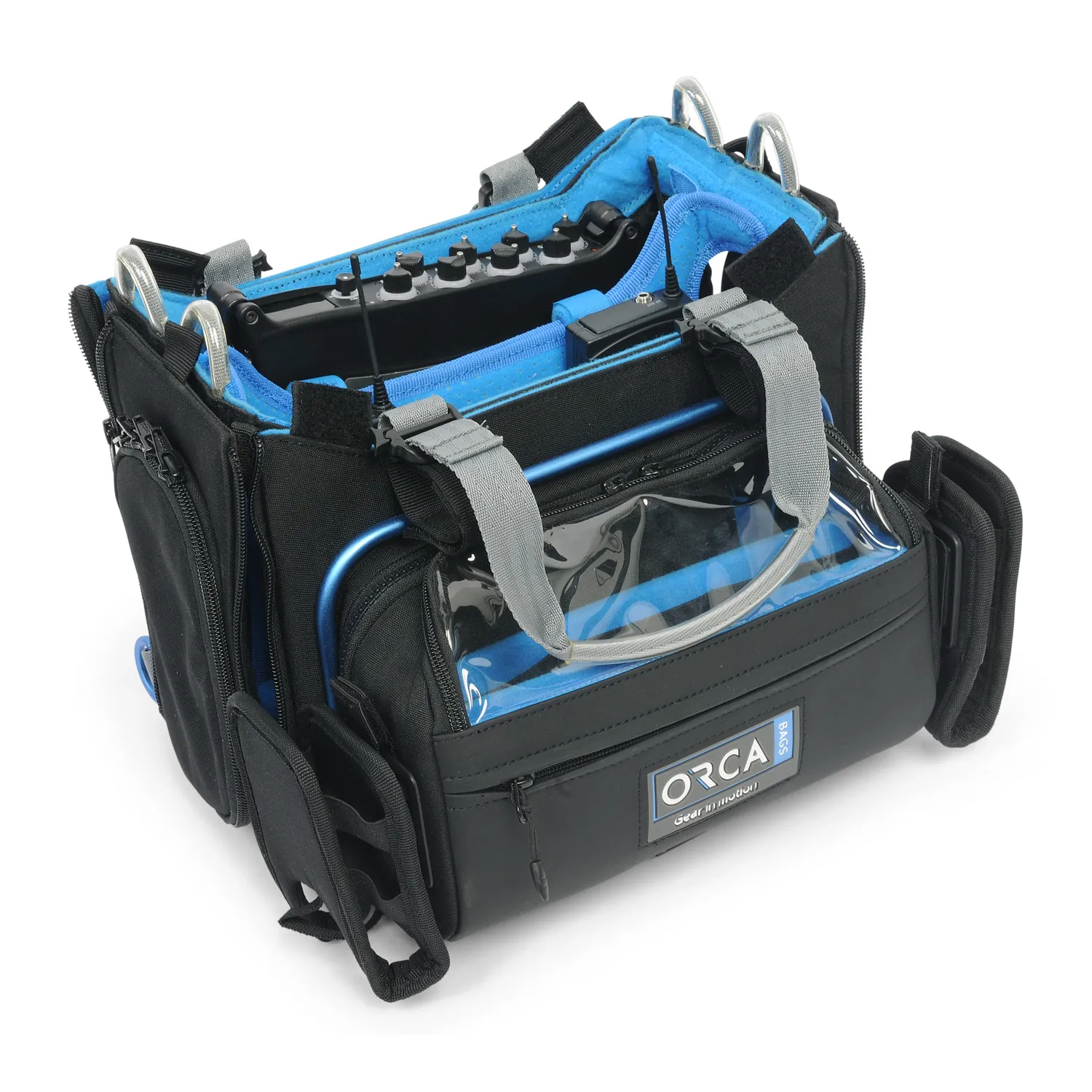 ORCA OR-330 Audio Mixer Bag for Zaxcom Nova and Sound Devices 888: the bag from the front corner.