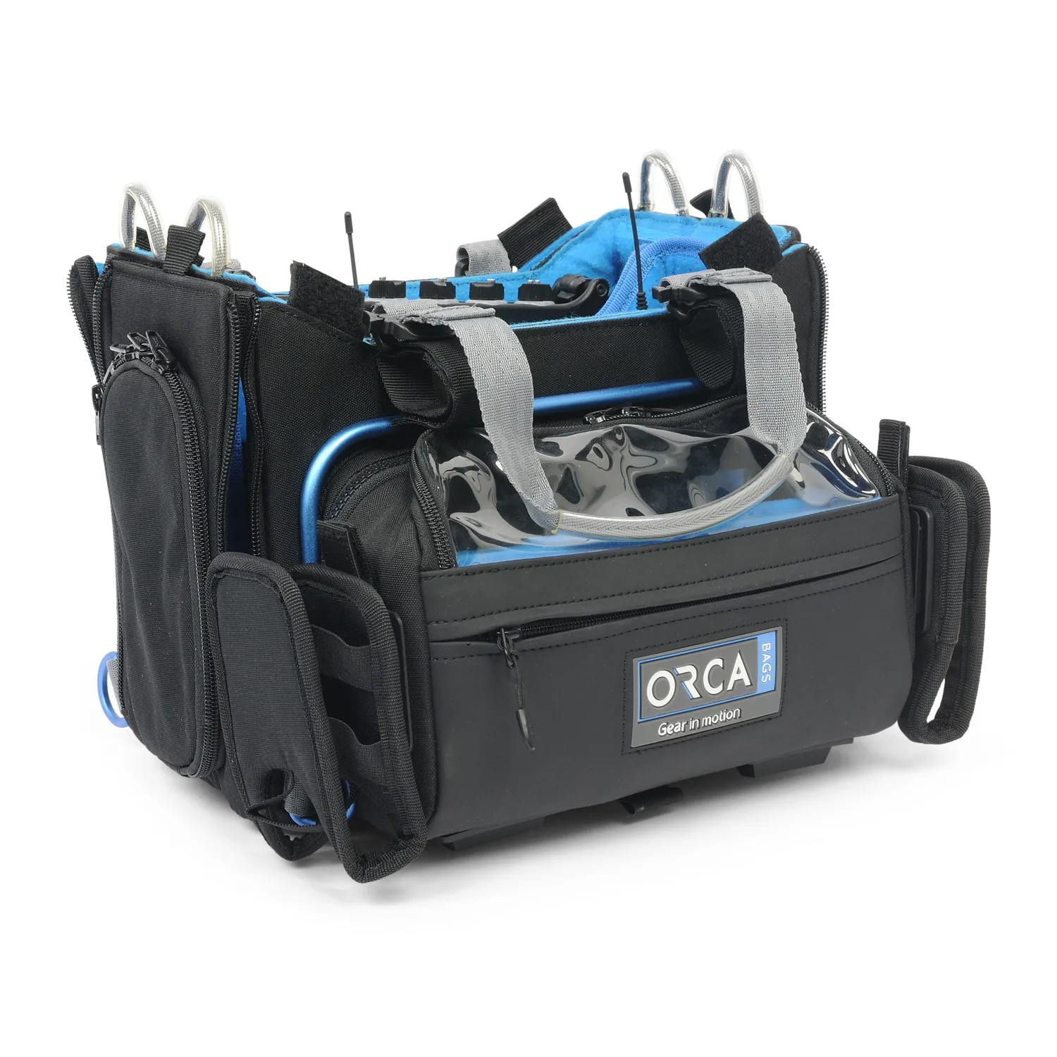ORCA OR-330 Audio Mixer Bag for Zaxcom Nova and Sound Devices 888: the front with the pouches attached.