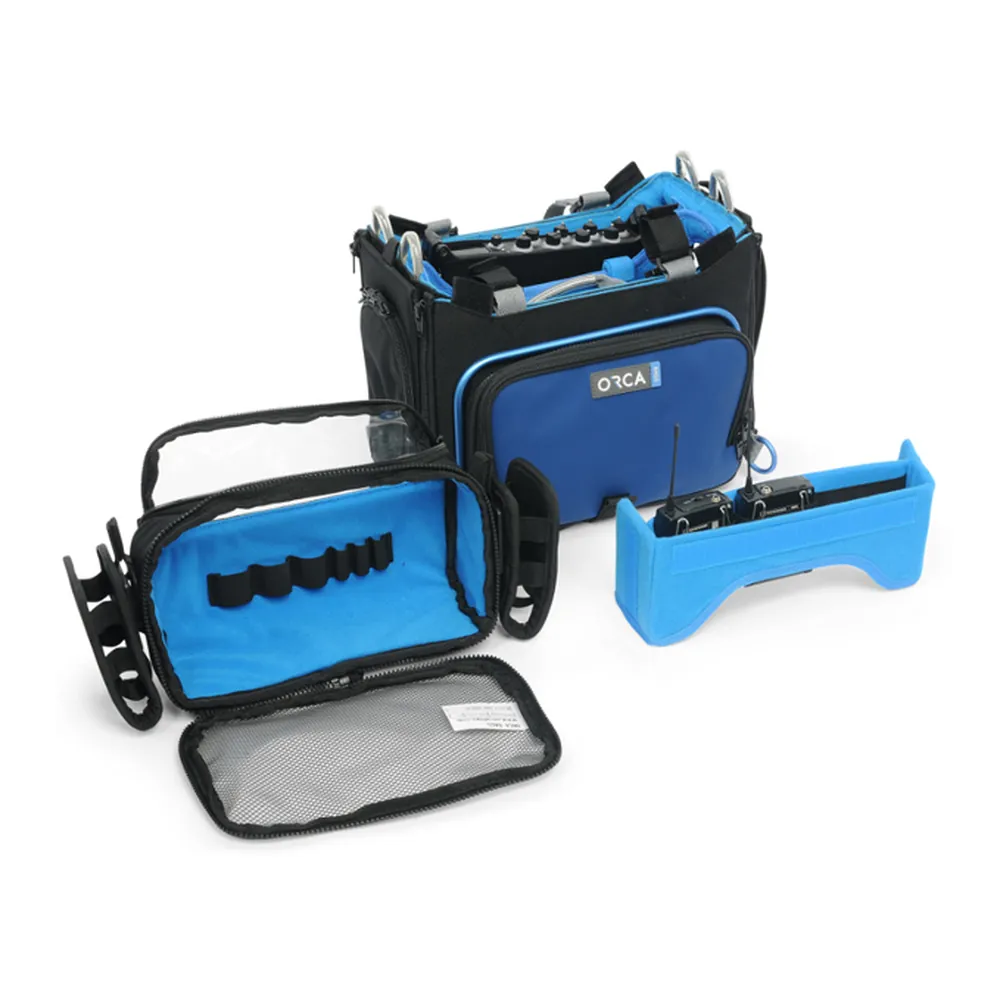 ORCA OR-330 Audio Mixer Bag for Zaxcom Nova and Sound Devices 888: the detachable front pocket and wireless insert.