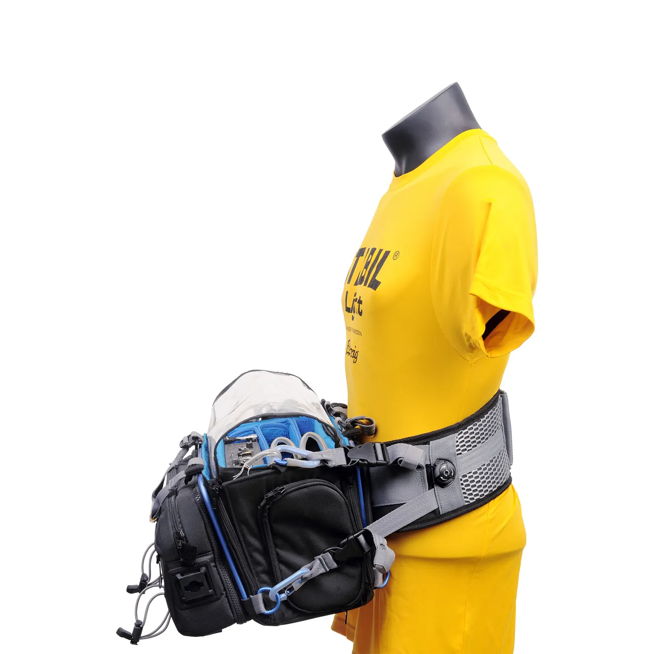 ORCA OR-370 Advanced Audio Waist Belt: worn with a mixer bag, from the side.