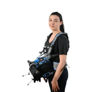 ORCA OR-445 Sound Bag Harness with Spinal Support System: worn with a mixer bag, from the side.