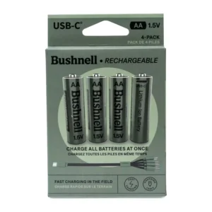 Paleblue x Bushnell AA USB-C Rechargeable Batteries (4-Pack) in its retail package, shown from the front.
