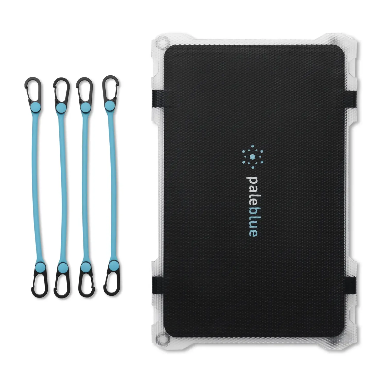 Paleblue Approach 2 Triple-Panel Solar Charger folded, shown from the front on white with its four grip cords.