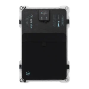 Paleblue Approach 2 Triple-Panel Solar Charger folded and seen from the back, showing the storage sleeve and the port box.