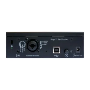 Phonak Roger BaseStation Transmitter for Roger Earpiece: The rear panel with the balanced XLR and 6.3 mm combination input, the USB service port, and the power socket.