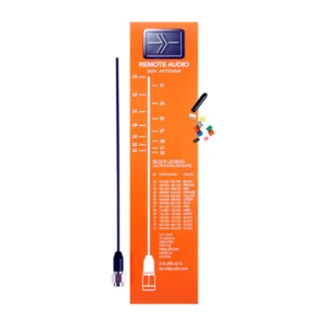 Remote Audio Miracle Whip UHF Antenna Kit with SMA: The antenna on its frequency trimming chart card with color bands.