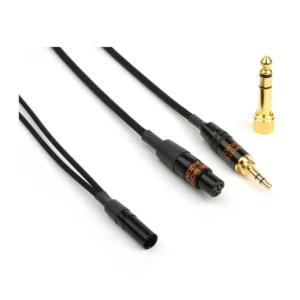 Remote Audio Headset Breakout Cables - Electret (BCSADEB): The breakout cable with its TA5M, TA5F, and 3.5mm plug, with the 1/4 in adapter beside it.