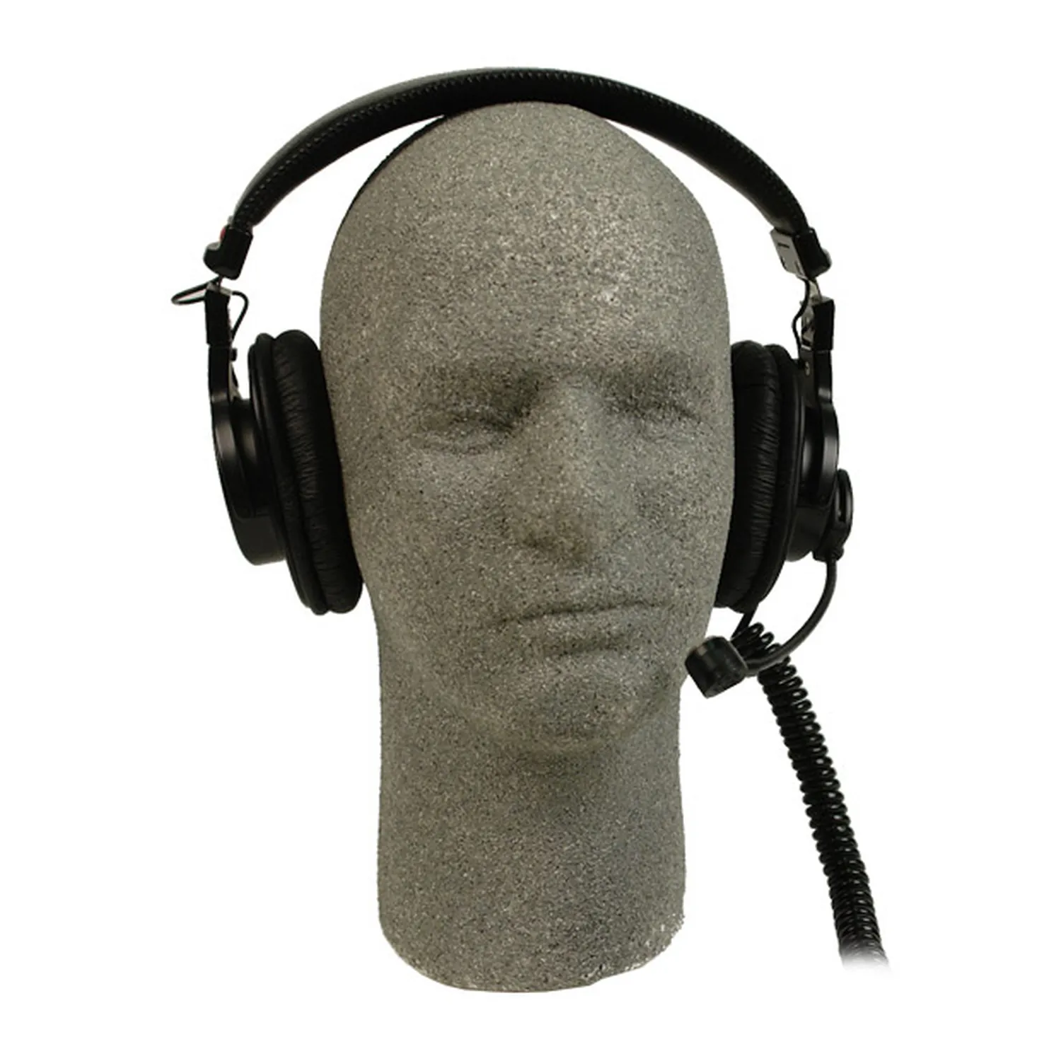 Remote Audio Modified MDR-7506 with Dynamic Talk-Back Mic: The modified MDR-7506 headset with its talkback mic and coiled cable.