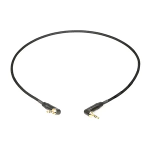 Remote Audio CA1/8L24 Right-Angle 3.5mm TRS Stereo Jumper Cable: The cable with its two right-angle 3.5 mm TRS plugs.