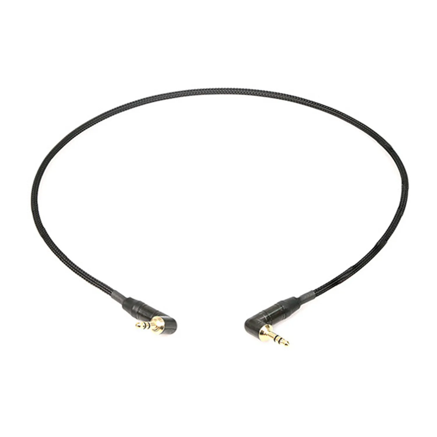 Remote Audio CA1/8L24 Right-Angle 3.5mm TRS Stereo Jumper Cable: The cable with its two right-angle 3.5 mm TRS plugs.