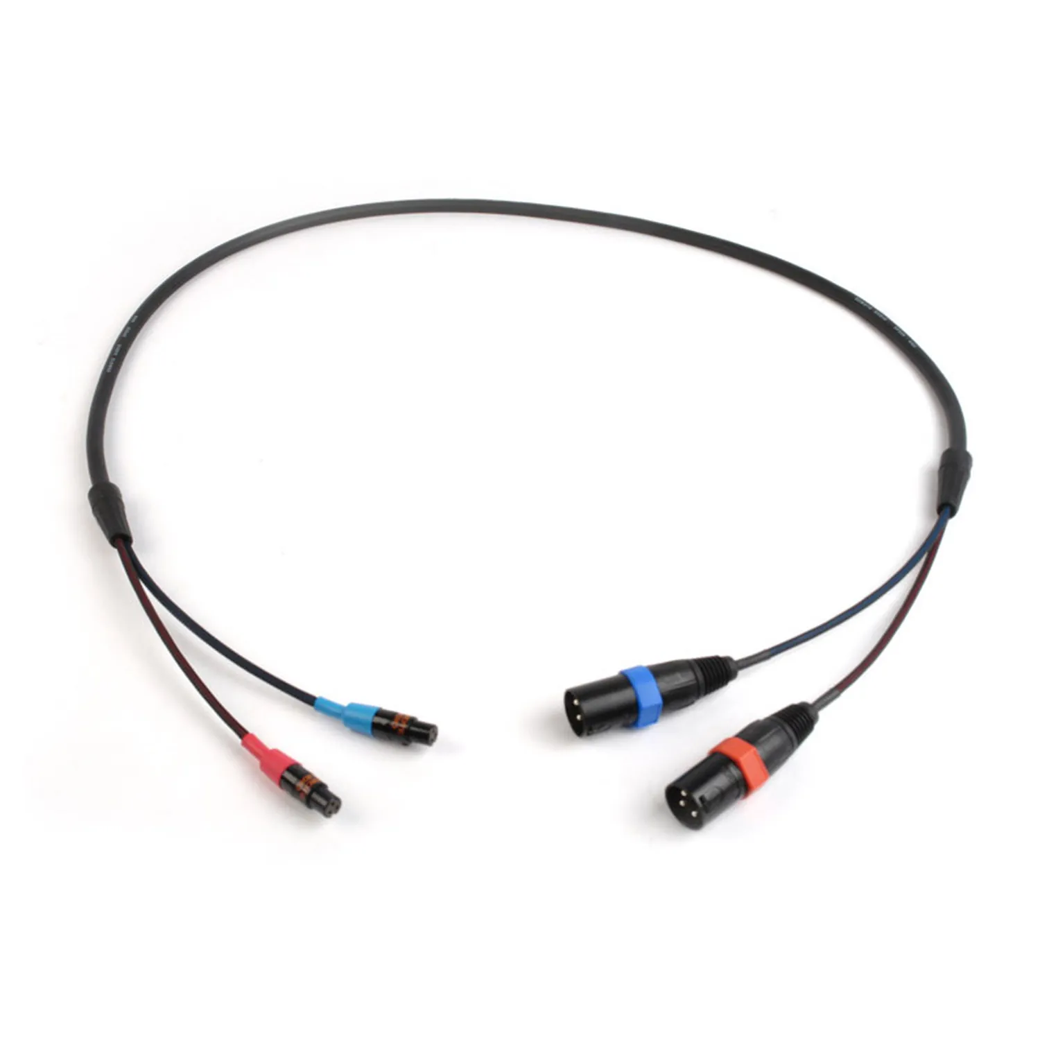 Remote Audio CA744XLRLO 2-Channel Adapter Cable (2) TA3F to (2) XLR3M: The two TA3F and two XLR3M with their color rings.