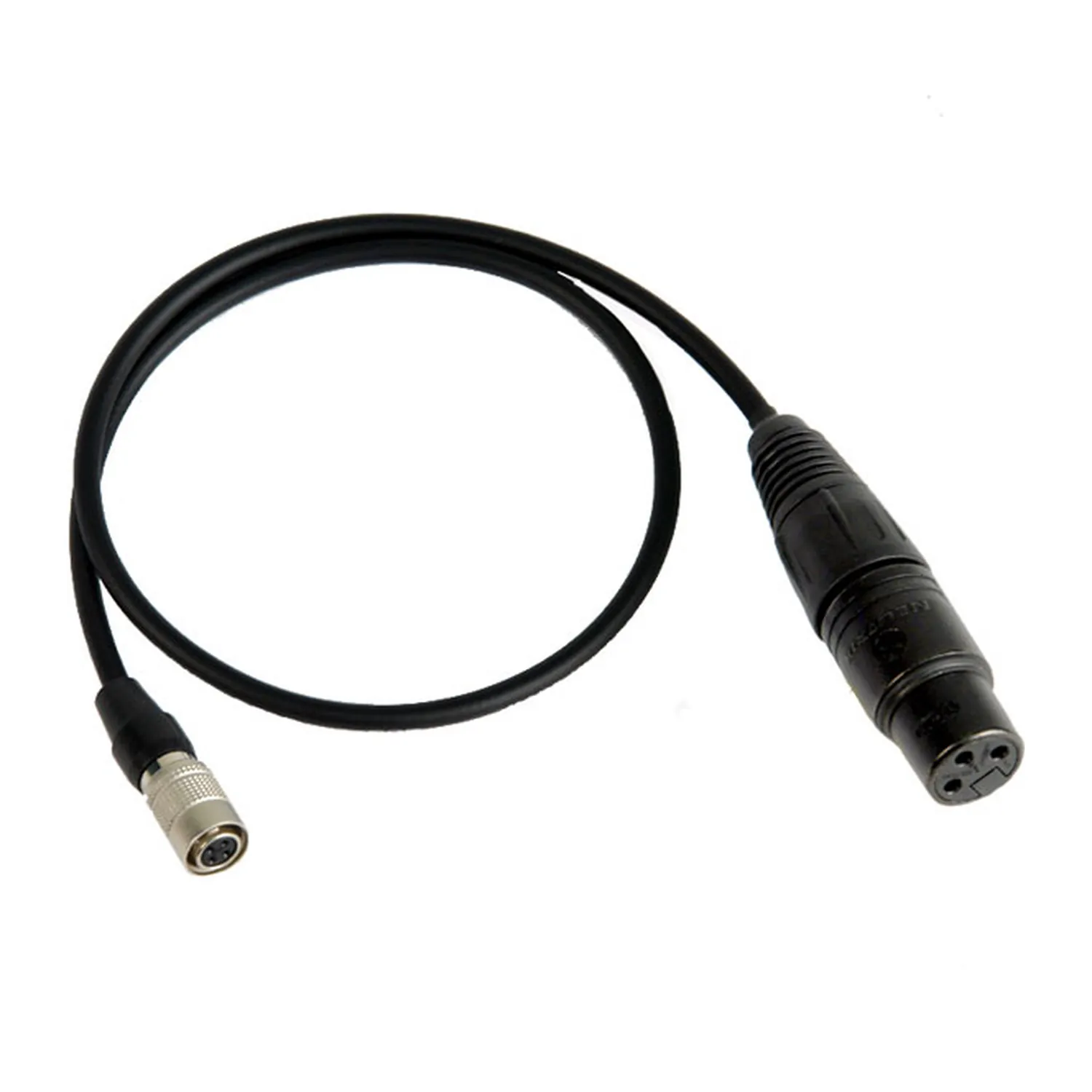 Remote Audio CAATWXLH4FPAD Adapter Cable for Audio-Technica ATW-T1801: The cable with its XLR3F and 4-pin Hirose female.