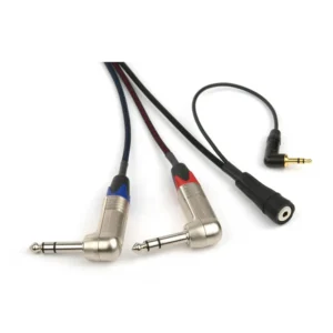 Remote Audio CABETACCOBMC ENG Breakaway for Blackmagic Cinema Cameras: The right-angle 1/4 in TRS plugs and 3.5mm leads up close.
