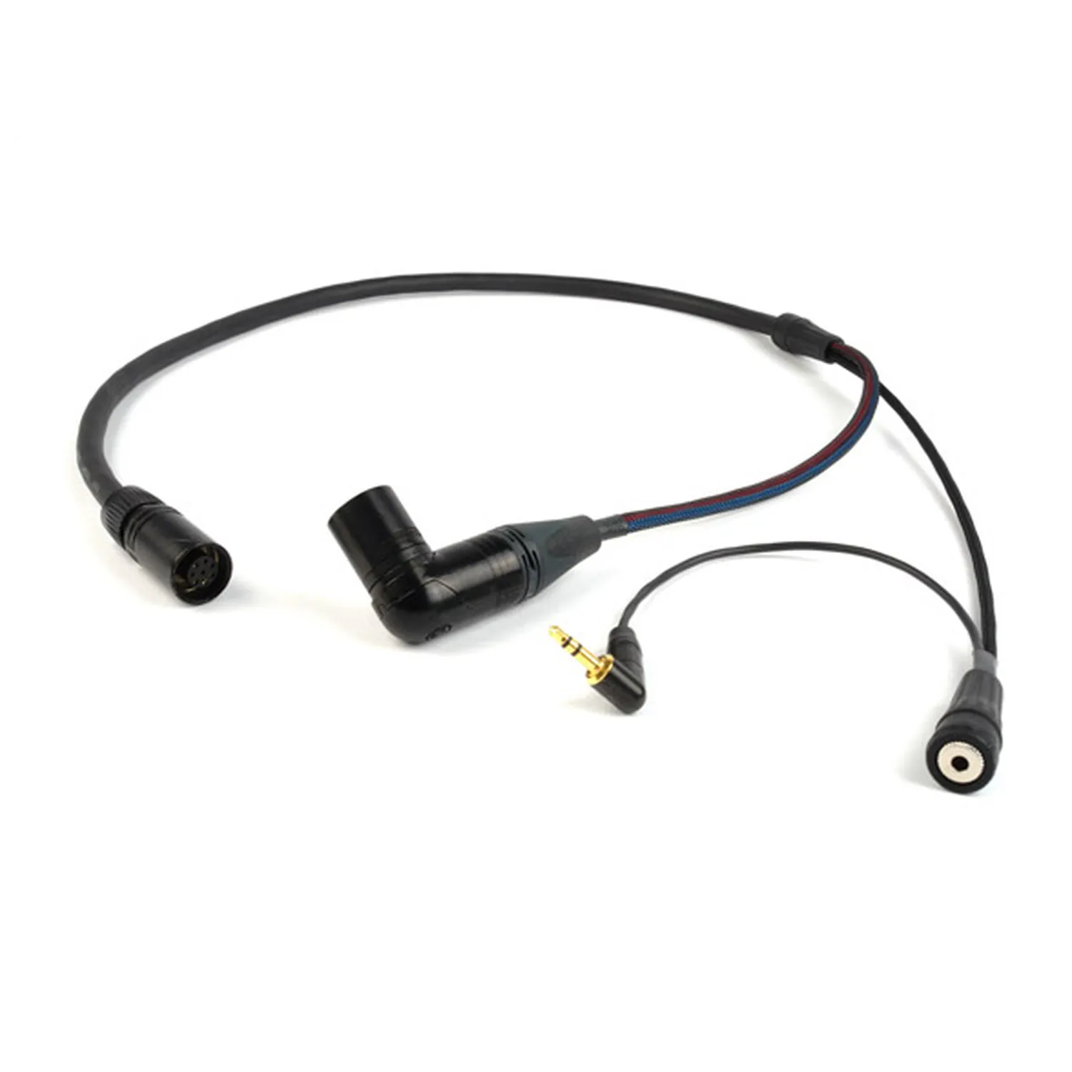 Remote Audio CABETACCOX5M Breakaway Camera End for ARRI Alexa: The camera end with its right-angle XLR5M and 3.5 mm leads.