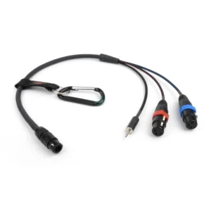 Remote Audio CABETAMIXFP33S Breakaway Mixer End Cable: The mixer end with its two XLR3F, 3.5 mm plug, and Neutricon.