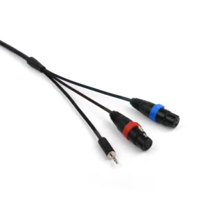 Remote Audio CABETAMIXFP33S Breakaway Mixer End Cable: The two color-banded XLR3F and the 3.5 mm plug.