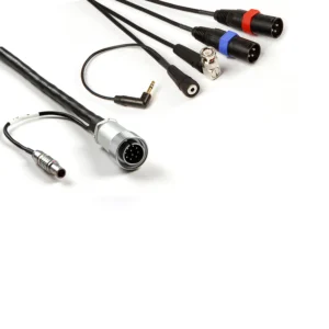 Remote Audio CABETASD664 Breakaway with Timecode for Sound Devices 664: The breakaway's Hirose, Lemo-style, XLR, return, and BNC connectors.