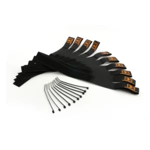 Remote Audio CABLEWRAP9 9 in Hook and Loop Cable Wraps (10-Pack): Ten black hook and loop wraps with black nylon zip ties.