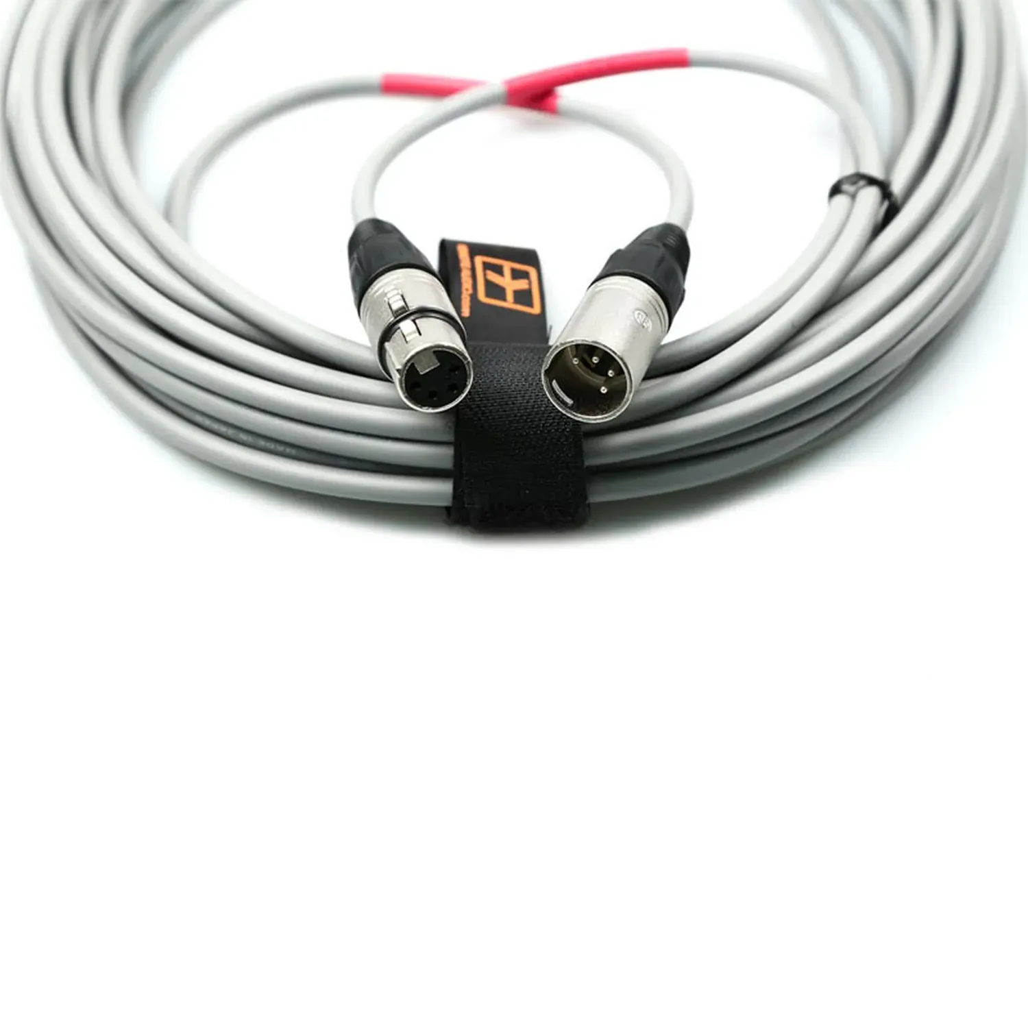 Remote Audio CABLX4P200 Bell and Light Premium Flex Cable (200 ft): The XLR4F and XLR4M connectors side by side on the coil, held by a strap.