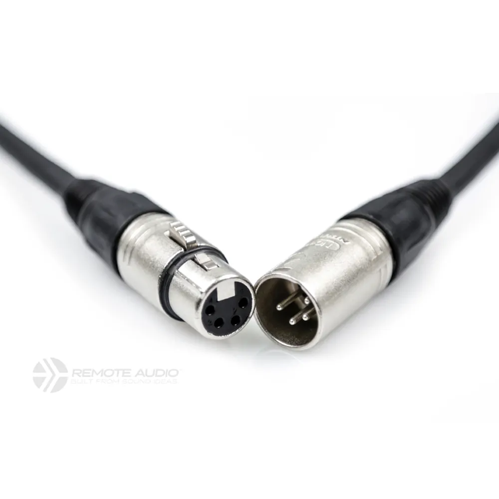 Remote Audio CABLX4PH100 Bell and Light Power Flex Cable (100 ft): The XLR4F and XLR4M up close.