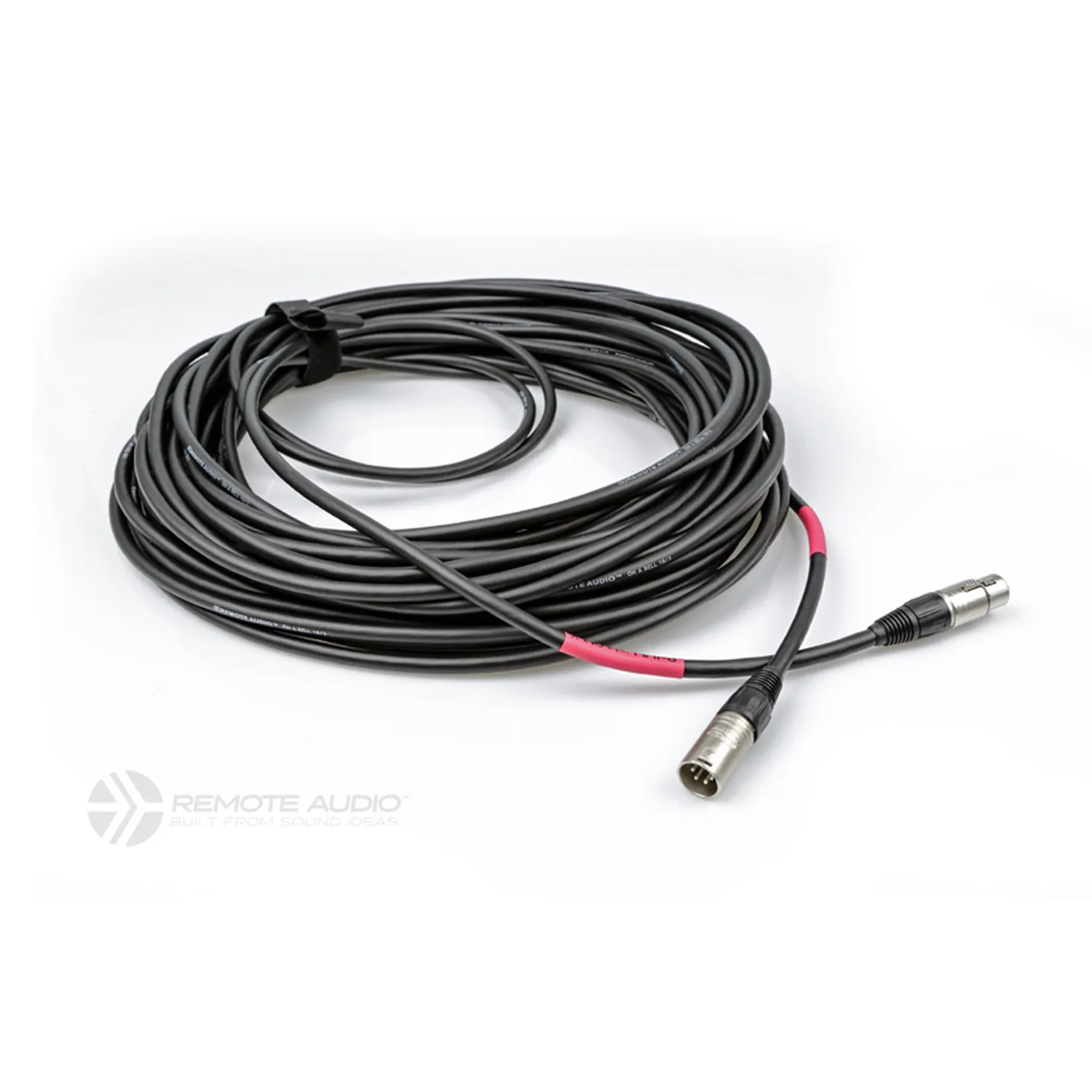 Remote Audio CABLX4PH100 Bell and Light Power Flex Cable (100 ft): The coiled black cable with both 4-pin XLR connectors.