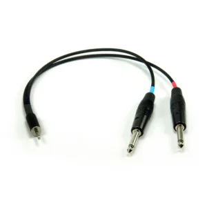 Remote Audio CAB-M1/4 Stereo Breakout Cable 3.5mm TRS to (2) 1/4 in TS: The breakout with its 3.5 mm plug and two color-banded 1/4 in plugs.