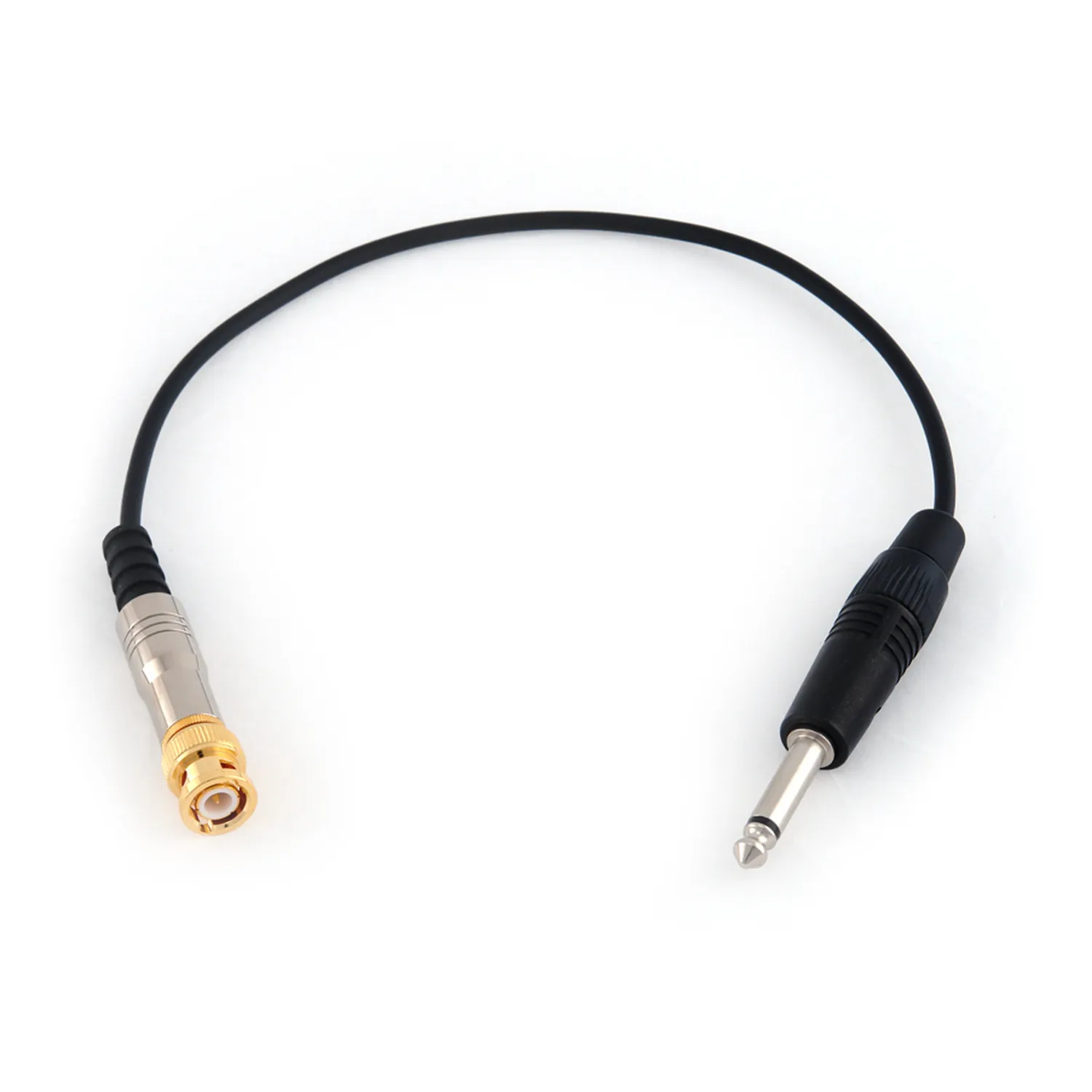 Remote Audio CABNC1/4 Timecode Adapter Cable BNC to 1/4 in TS: The 12 in cable with its BNC plug and 1/4 in TS plug.