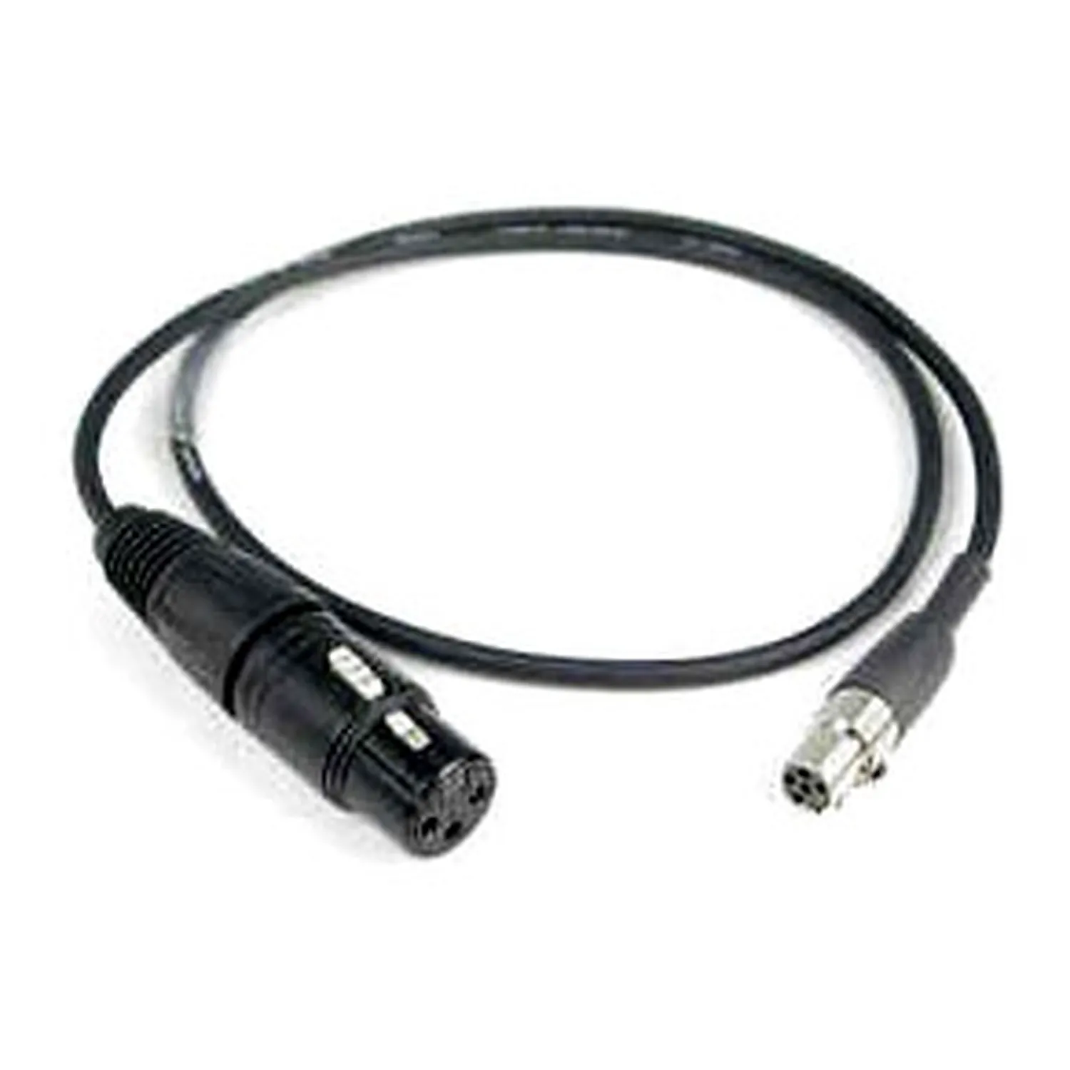 Remote Audio CALECXL3/5M24 Unbalanced Mic Level Adapter XLR3F to TA5F: The cable with its XLR3F and TA5F.
