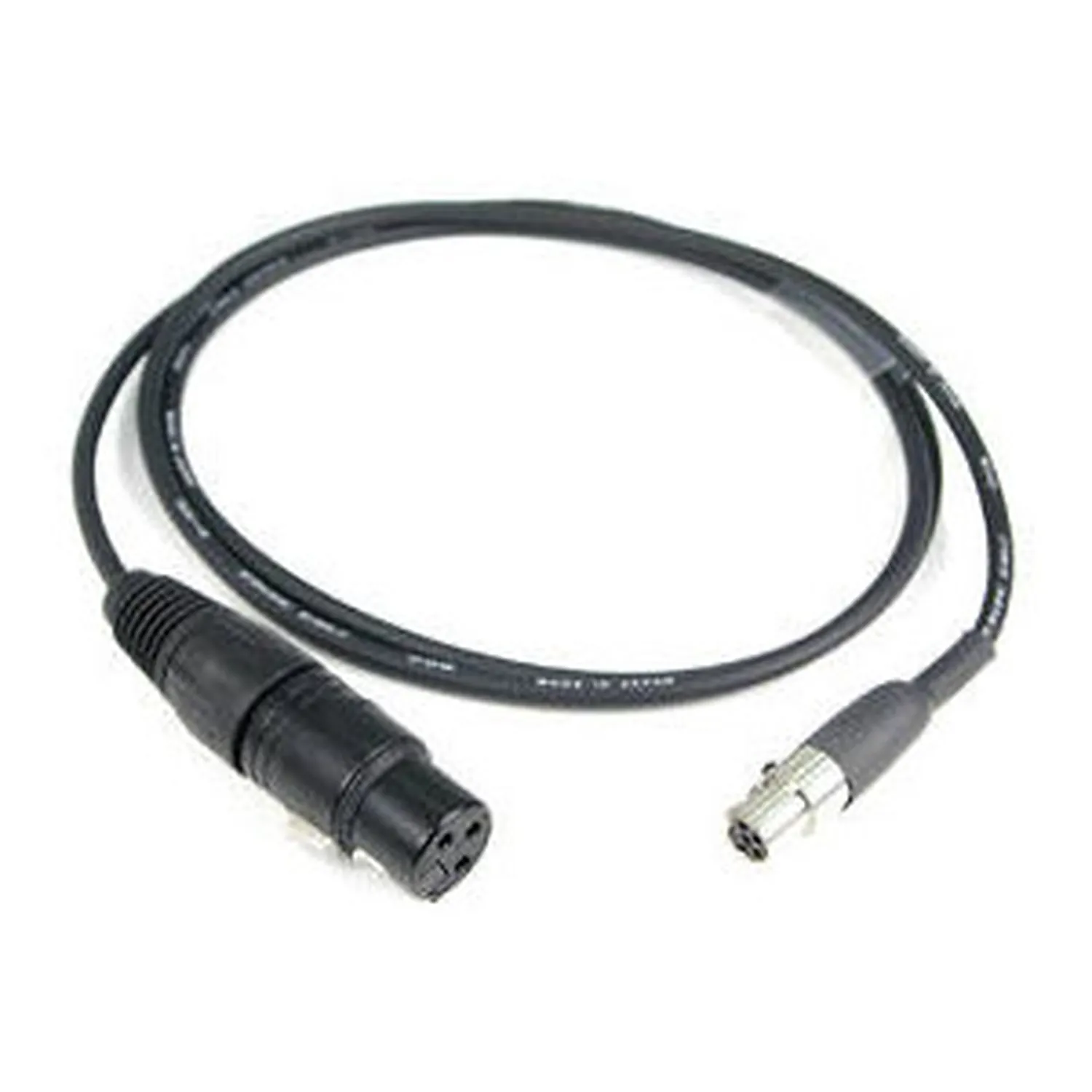 Remote Audio CALECXL3/5M48 Unbalanced Mic Level Adapter XLR3F to TA5F: The cable with its XLR3F and TA5F.