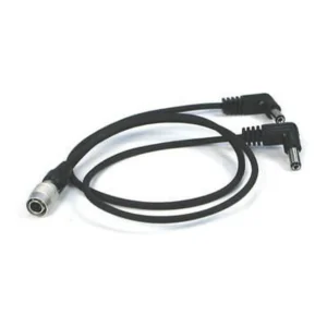 Remote Audio CALEPWRBY DC Power Y-Cable 4-Pin Hirose M to S760: The Y cable with its 4-pin Hirose and two right-angle S760 plugs.
