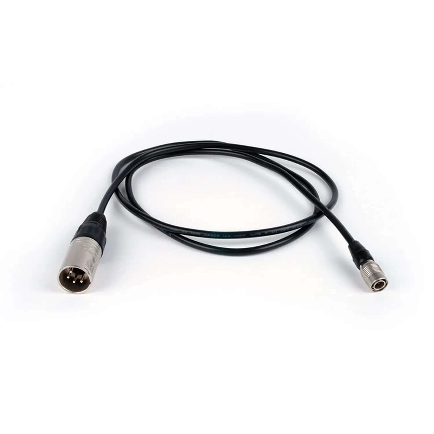Remote Audio CAPWRHIRWSD DC Power Cable XLR4M to 4-Pin Hirose M: The cable with its XLR4M and 4-pin Hirose plug.