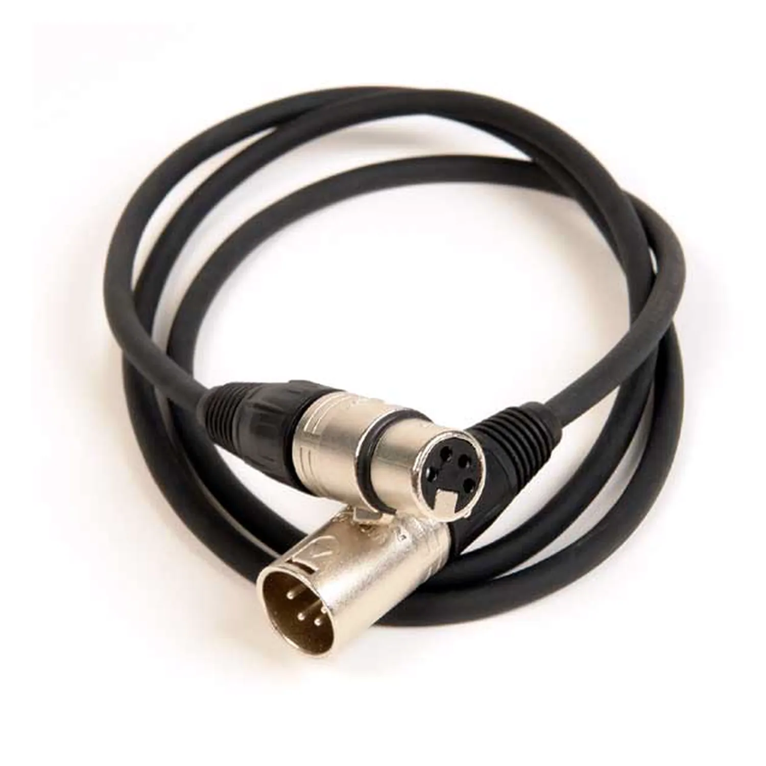 Remote Audio CAPWRX41M Powerflex DC Power Cable XLR4M to XLR4F: The coiled cable with its XLR4M and XLR4F.