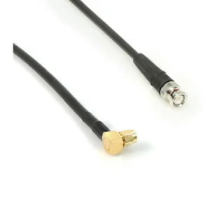 Remote Audio CASMARBNC010 50 Ohm SMA to BNC Antenna Cable: The cable's right-angle SMA plug and BNC plug.