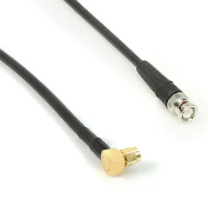 Remote Audio CASMARBNC010 50 Ohm SMA to BNC Antenna Cable: The cable's right-angle SMA plug and BNC plug.