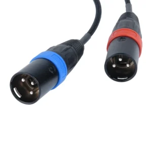 Remote Audio CAT5F2X3M18 Balanced Stereo Breakout TA5F to (2) XLR3M: The two XLR3M plugs with blue and red rings.