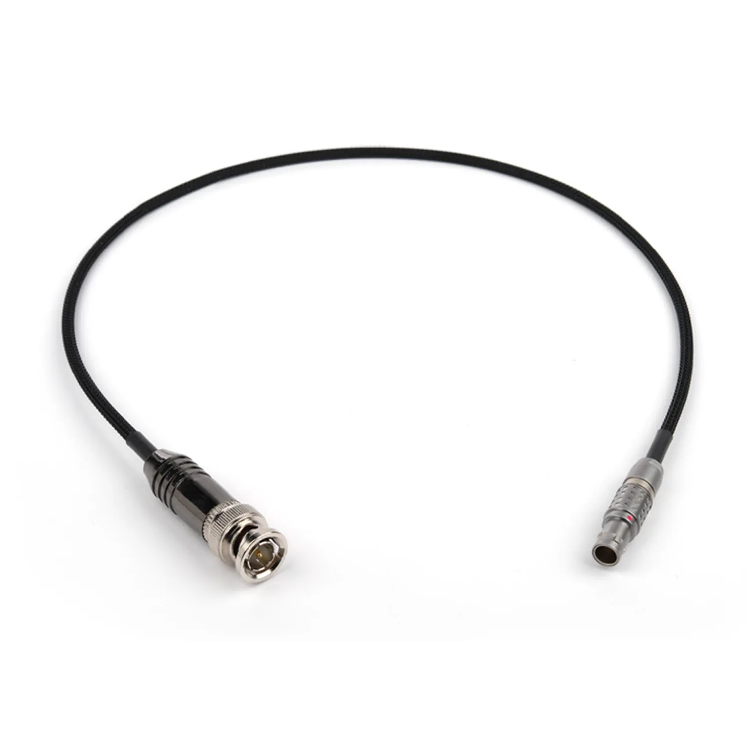 Remote Audio CATCBNCL5M Timecode Adapter Cable BNC to 5-Pin Lemo: The cable with its BNC plug and 5-pin Lemo-style plug.