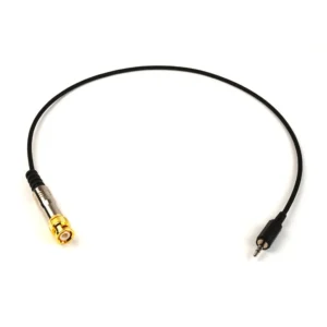 Remote Audio CATCiPBNC Timecode Input Cable for iPad and iPhone: The 2 ft cable with its BNC plug and 3.5 mm TRRS plug.