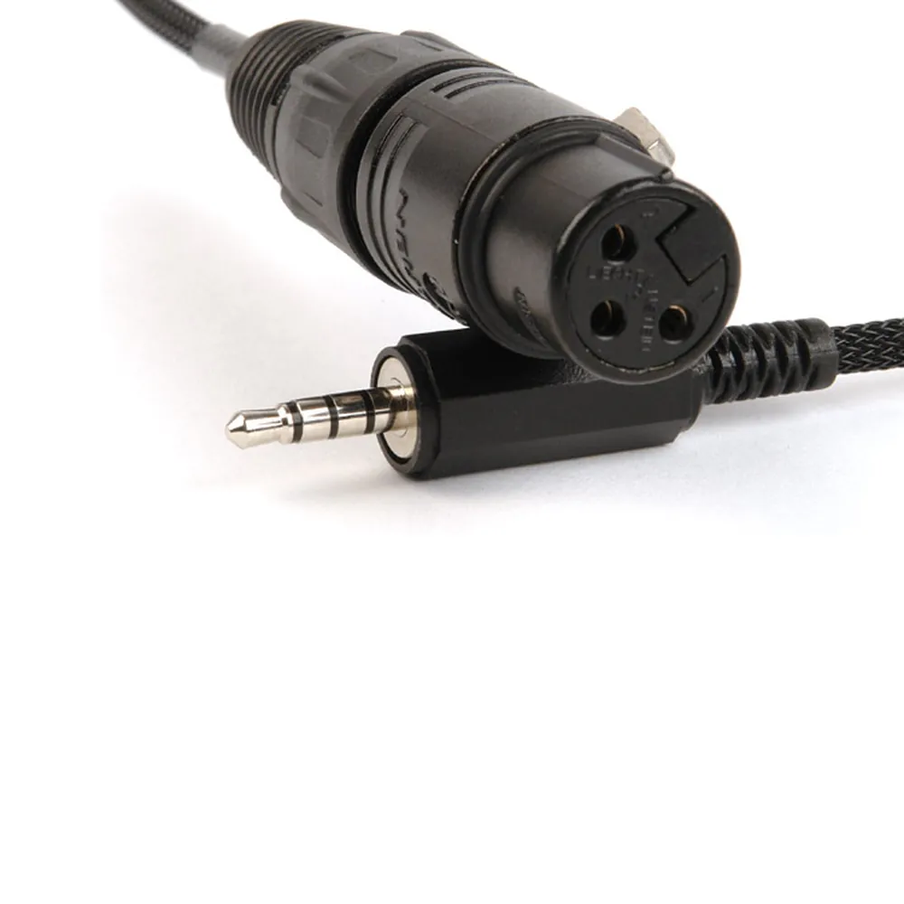 Remote Audio CATCiPXLRF Timecode Input Cable for iPad and iPhone: The XLR3F and the 3.5 mm TRRS plug side by side.