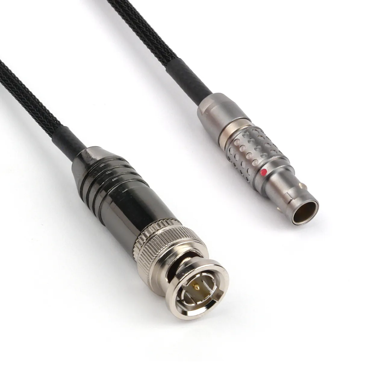 Remote Audio CATCL5MBNC Timecode Adapter Cable 5-Pin Lemo to BNC: The BNC plug and the 5-pin Lemo-style plug side by side.