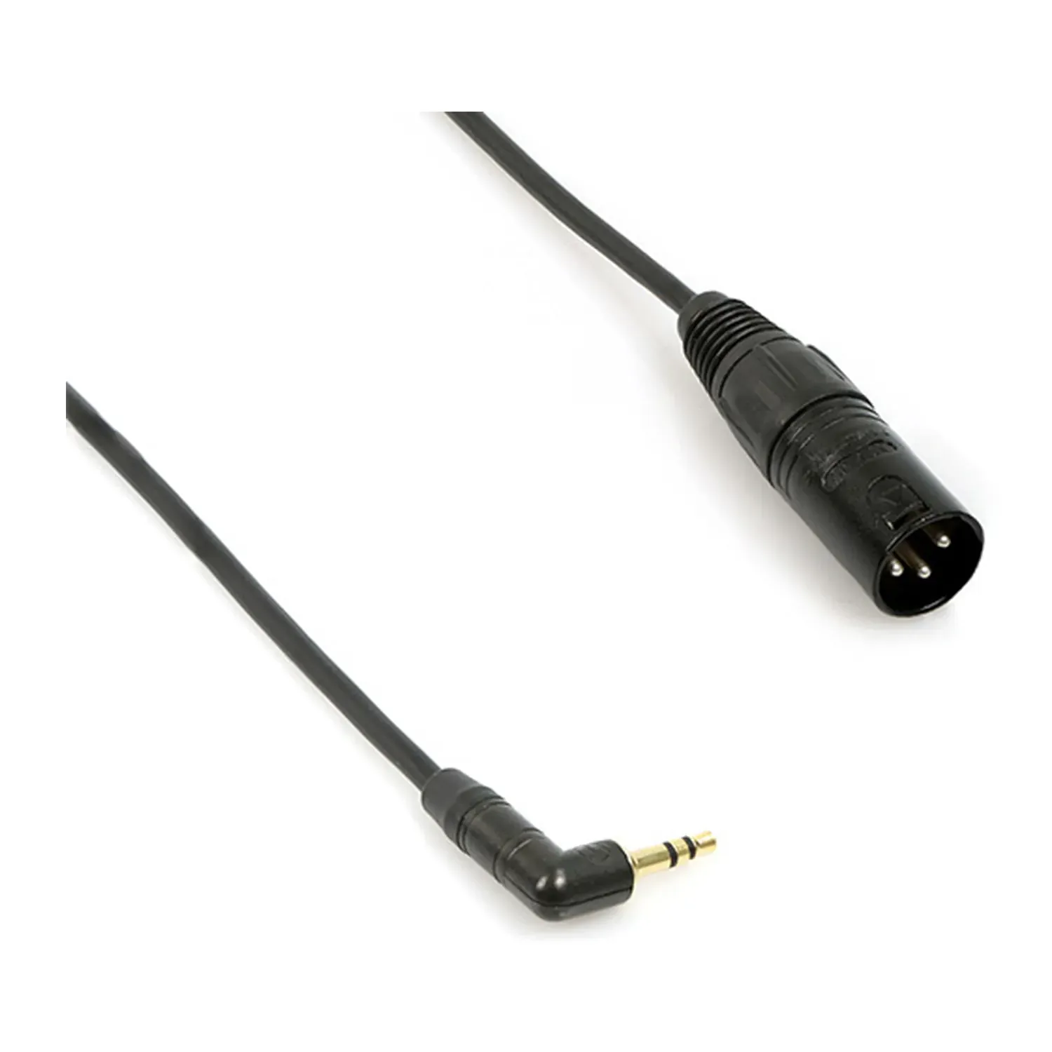 Remote Audio CAX3M1/8MSD Unbalanced Adapter 3.5mm RA to XLR3M: The right-angle 3.5 mm TS plug and the XLR3M plug.