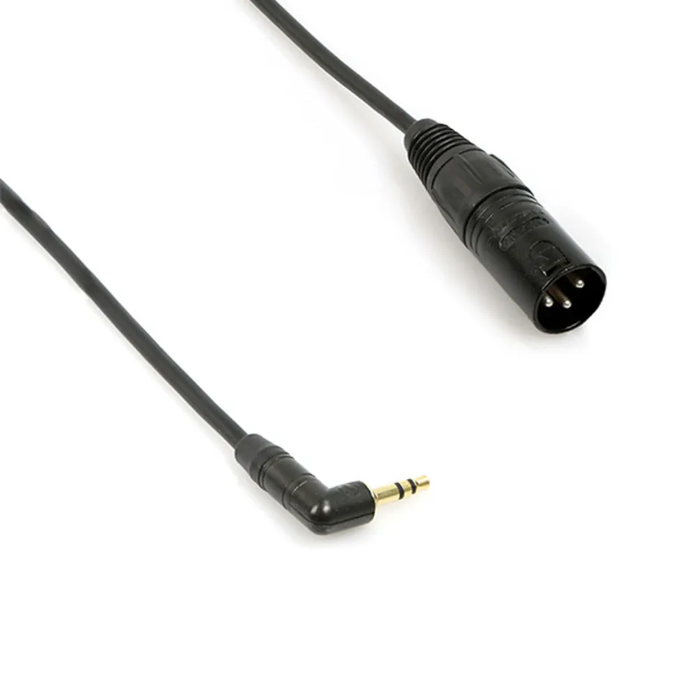 Remote Audio CAX3M1/8MSPAD 3.5mm TS to XLR3M Adapter with 40 dB Pad: The right-angle 3.5 mm plug and the XLR3M up close.