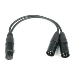 Remote Audio CAX3YMMF Balanced Split Cable XLR3F to (2) XLR3M: The split with its XLR3F and two XLR3M.