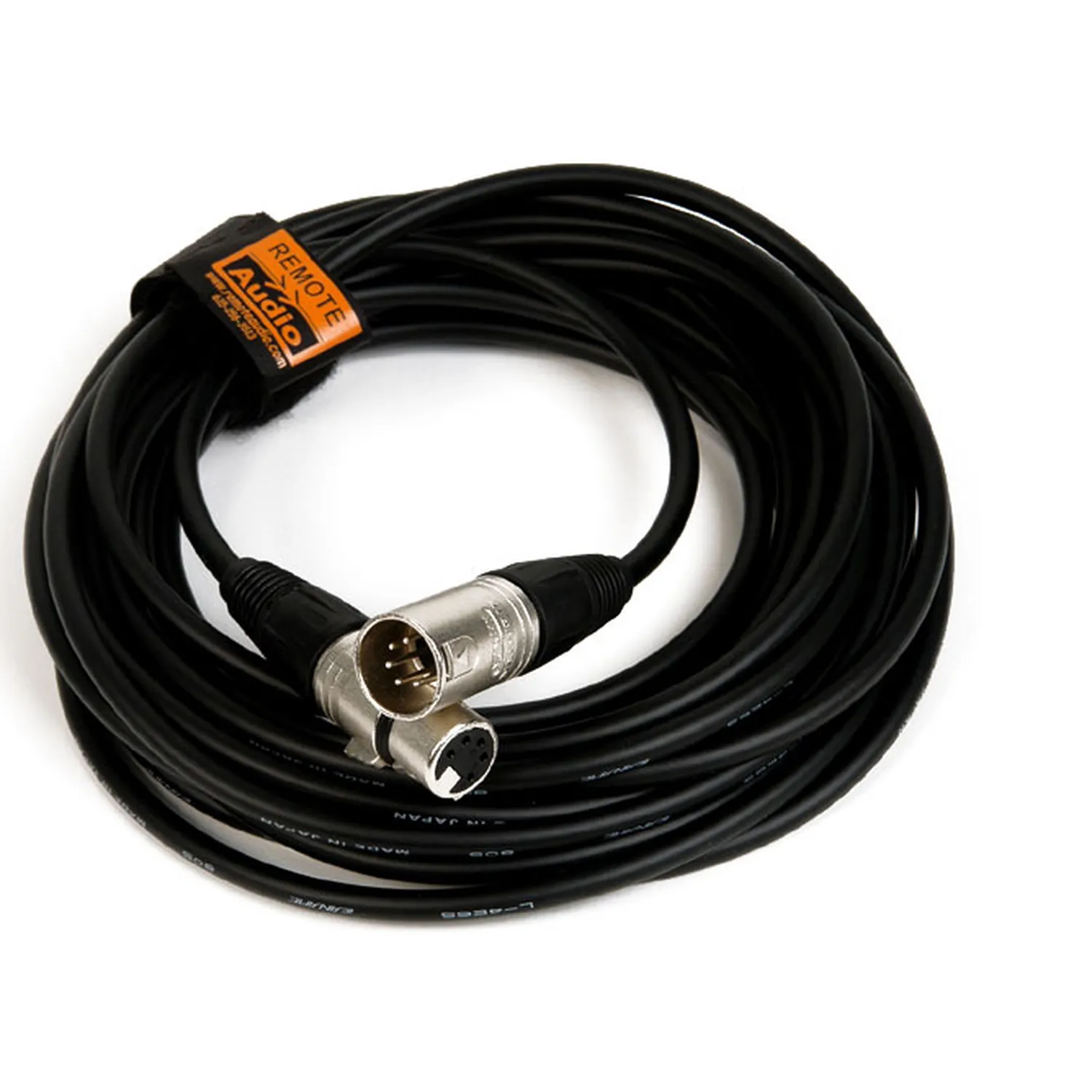 Remote Audio CAX5QN25 Balanced Stereo XLR Cable XLR5F to XLR5M (25 ft): The 25 ft cable coiled with its XLR5 ends.