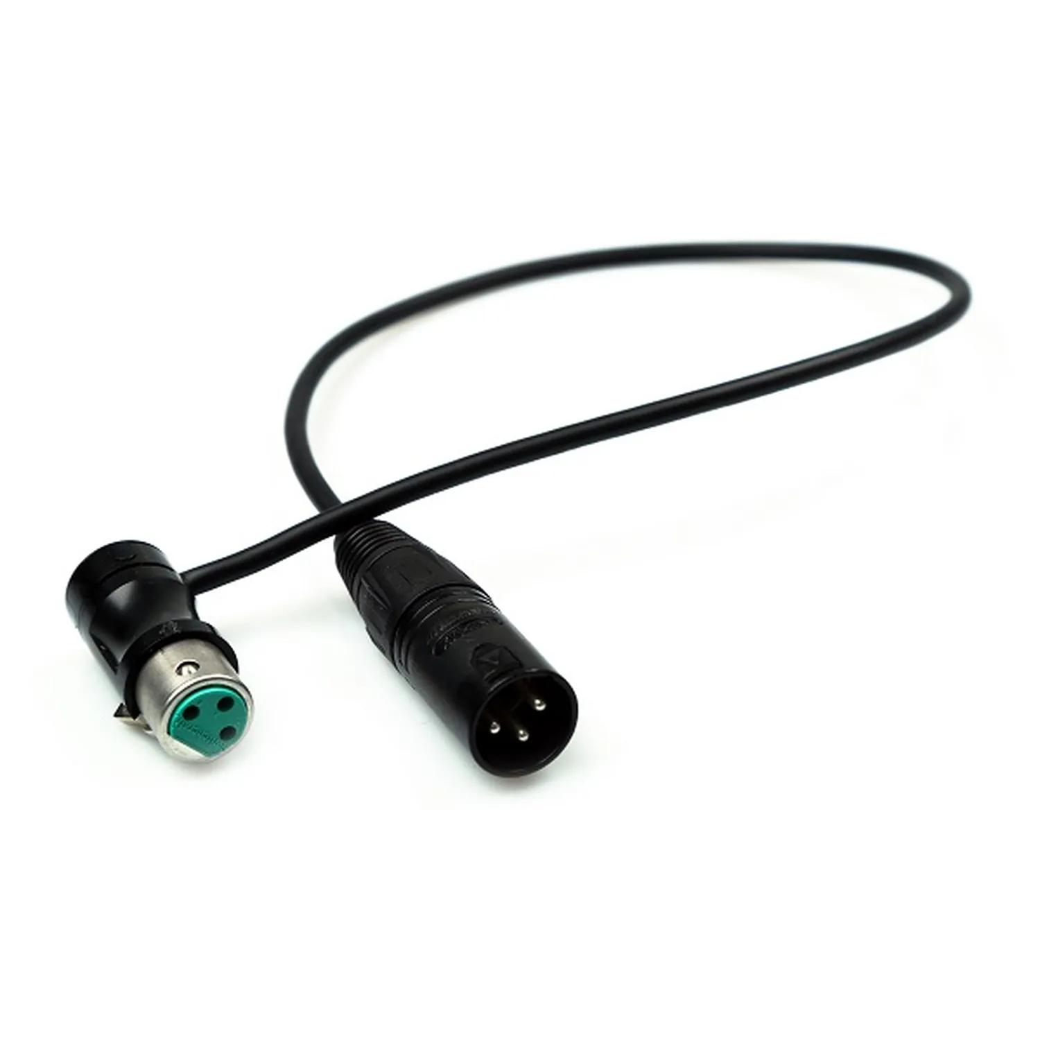 Remote Audio CAXJ18LPF Balanced Jumper XLR3F Low Profile to XLR3M: The cable with its low-profile XLR3F and straight XLR3M.