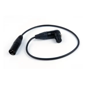 Remote Audio CAXJ18RT Balanced Jumper XLR3F RA to XLR3M: The jumper with its right-angle XLR3F and straight XLR3M.