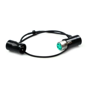Remote Audio CAXJBLPMF Balanced Low Profile Jumper XLR3F to XLR3M: The jumper with its low-profile XLR3M and XLR3F and the mount grommet.