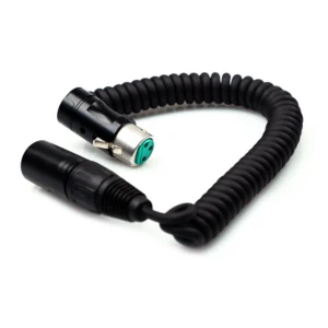 Remote Audio CAXJCOIL2LPF Coiled Jumper Low-Profile XLR3F to XLR3M: The coiled jumper with its low-profile XLR3F and XLR3M.