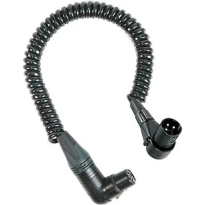 Remote Audio CAXJCOIL2RTMF Coiled Right-Angle Jumper XLR3F to XLR3M: The coiled jumper with its right-angle XLR3F and XLR3M.