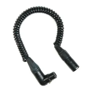 Remote Audio CAXJCOIL2 Balanced Coiled Jumper XLR3F RA to XLR3M: Short coiled jumper with right-angle XLR3F and XLR3M.