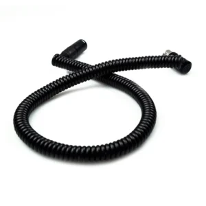 Remote Audio CAXJCOILLPF Coiled Jumper Low-Profile XLR3F to XLR3M: The coiled jumper laid out.